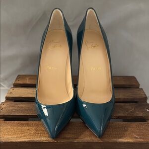 Christian Louboutin Elegant Teal/Blue Patent Leather Pumps